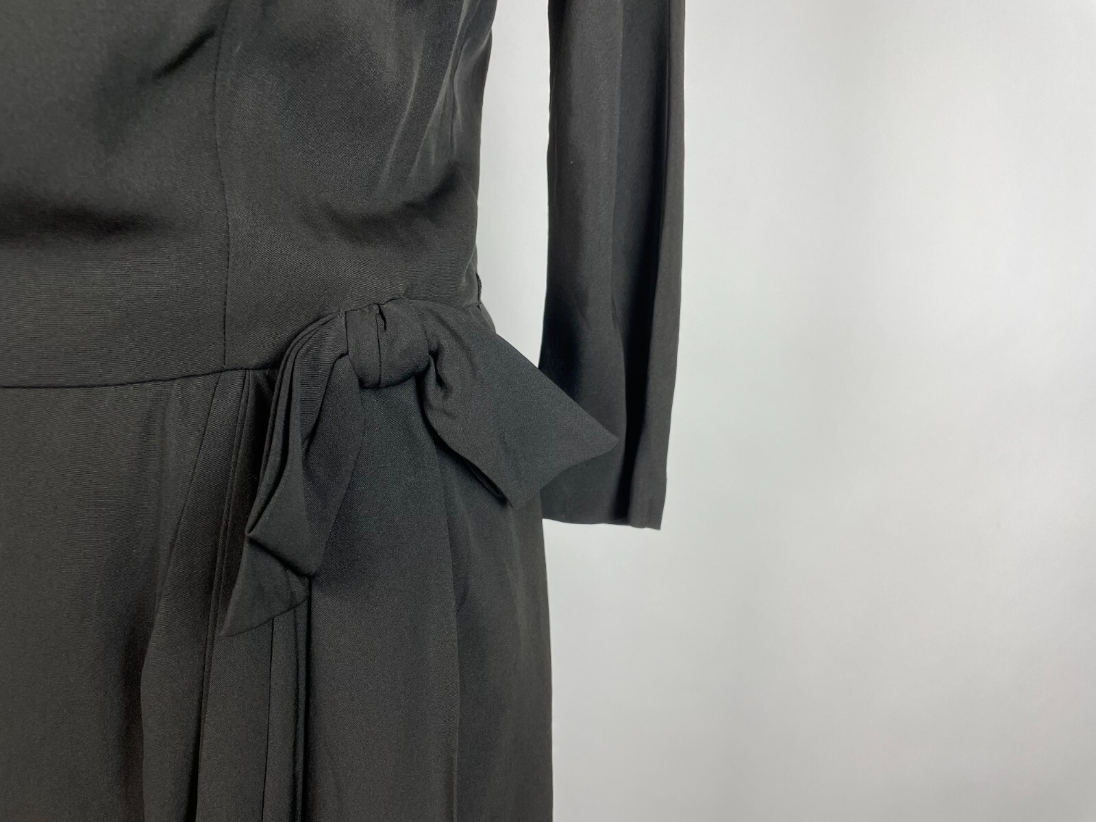 Vtg 40s Black Bow Crepe dress ANNA MILLER Formal Evening Cocktail Party Dress M