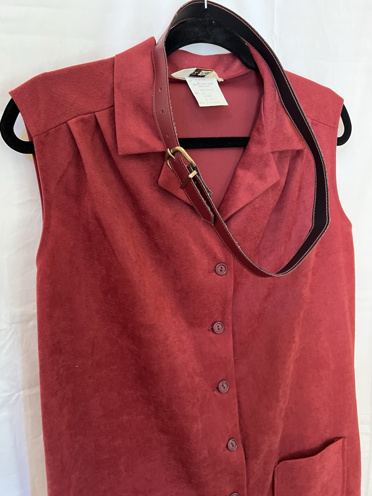 Sears Vintage Suede Like Red Dress with Belt and Buttons