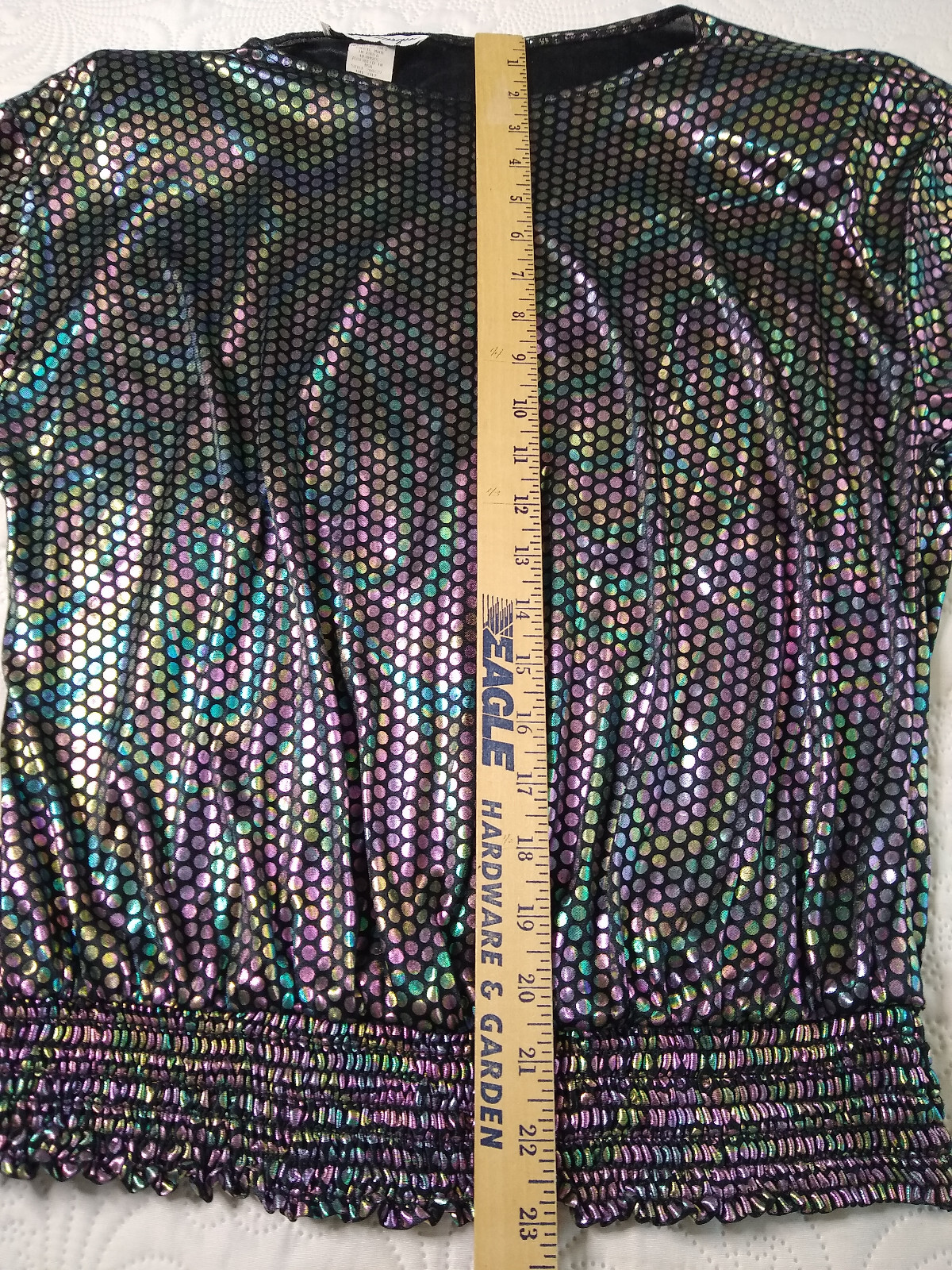 Jeri Marque Blouse Top Womens M 3/4 Slvs Liquid Iridescent Disco 80s Vtg EUC