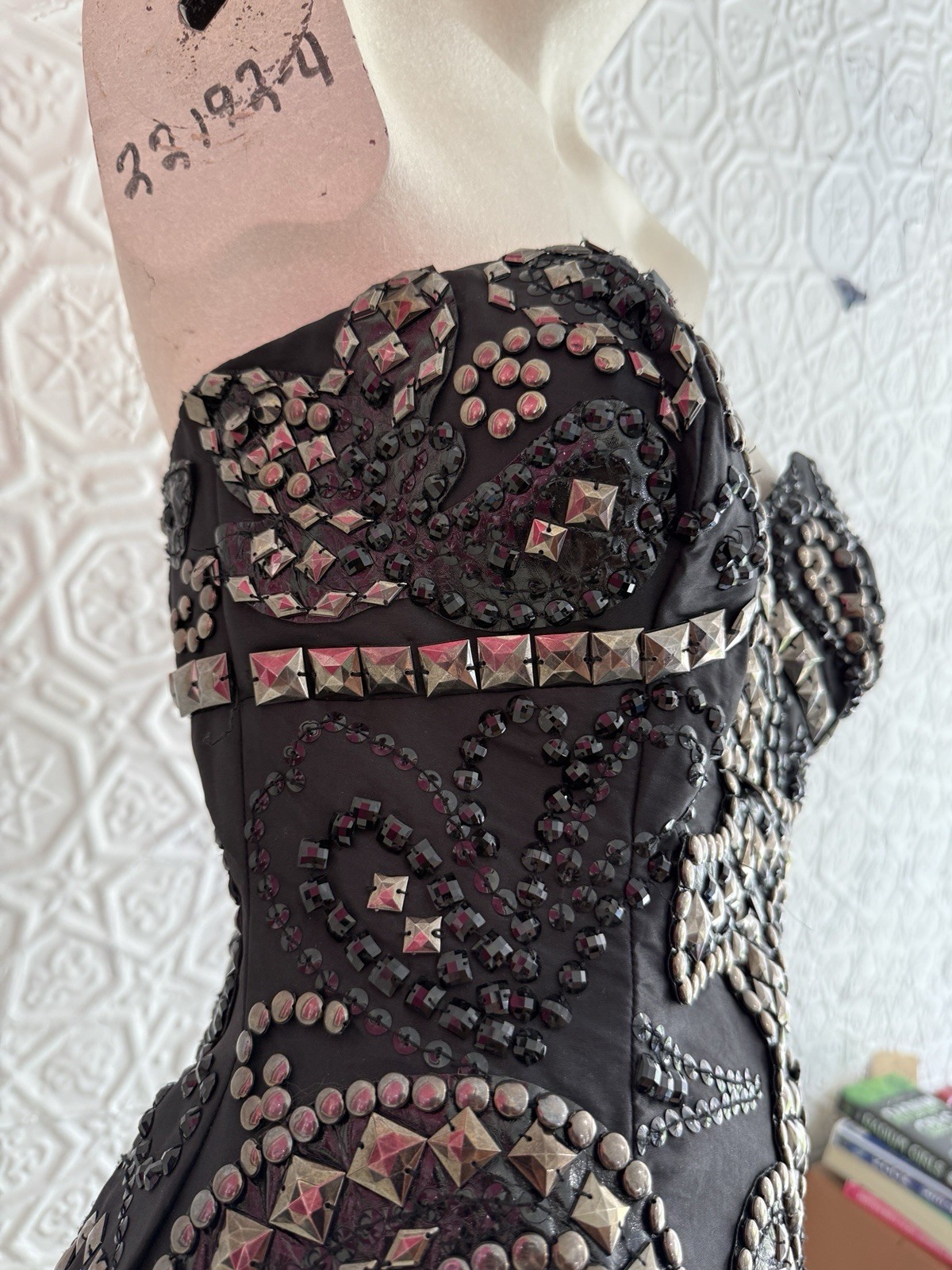 vintage 1980s/90s strapless studded mini dress Tony Bowls Rocker Goth medium