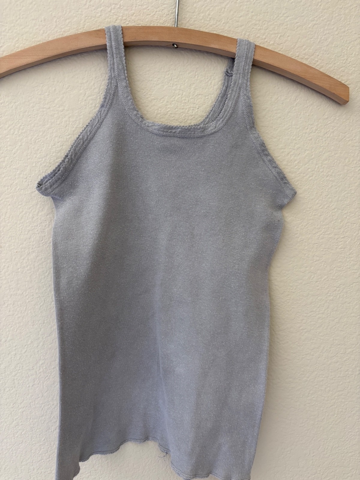 Vintage 70s Vanta Pointelle Grey Tank Top XXS/XS Cotton Stretchy Prarie Western