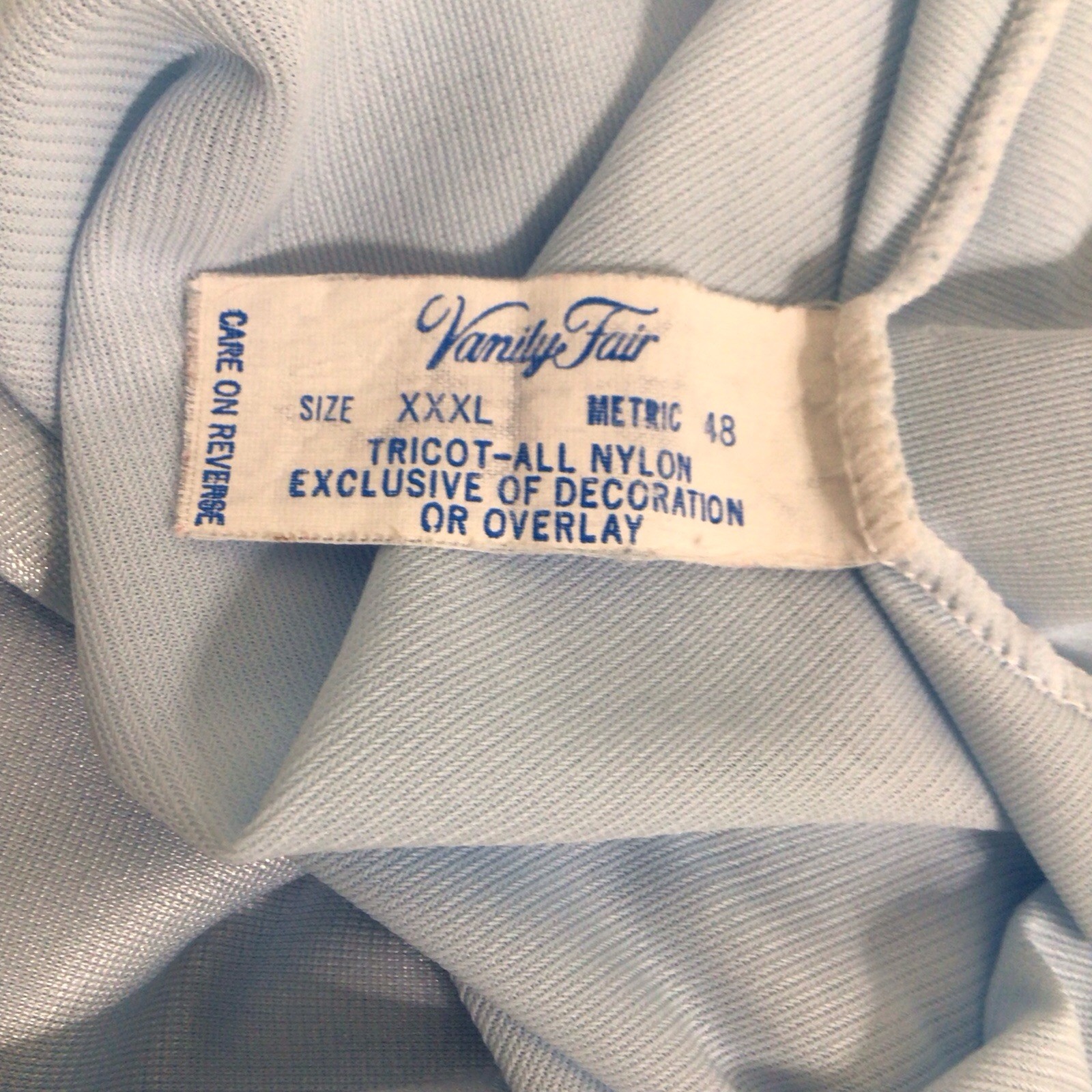 Vintage Vanity Fair Women’s 3X Blue Nylon Sleeveless Nightgown V-Neck Satin Hem