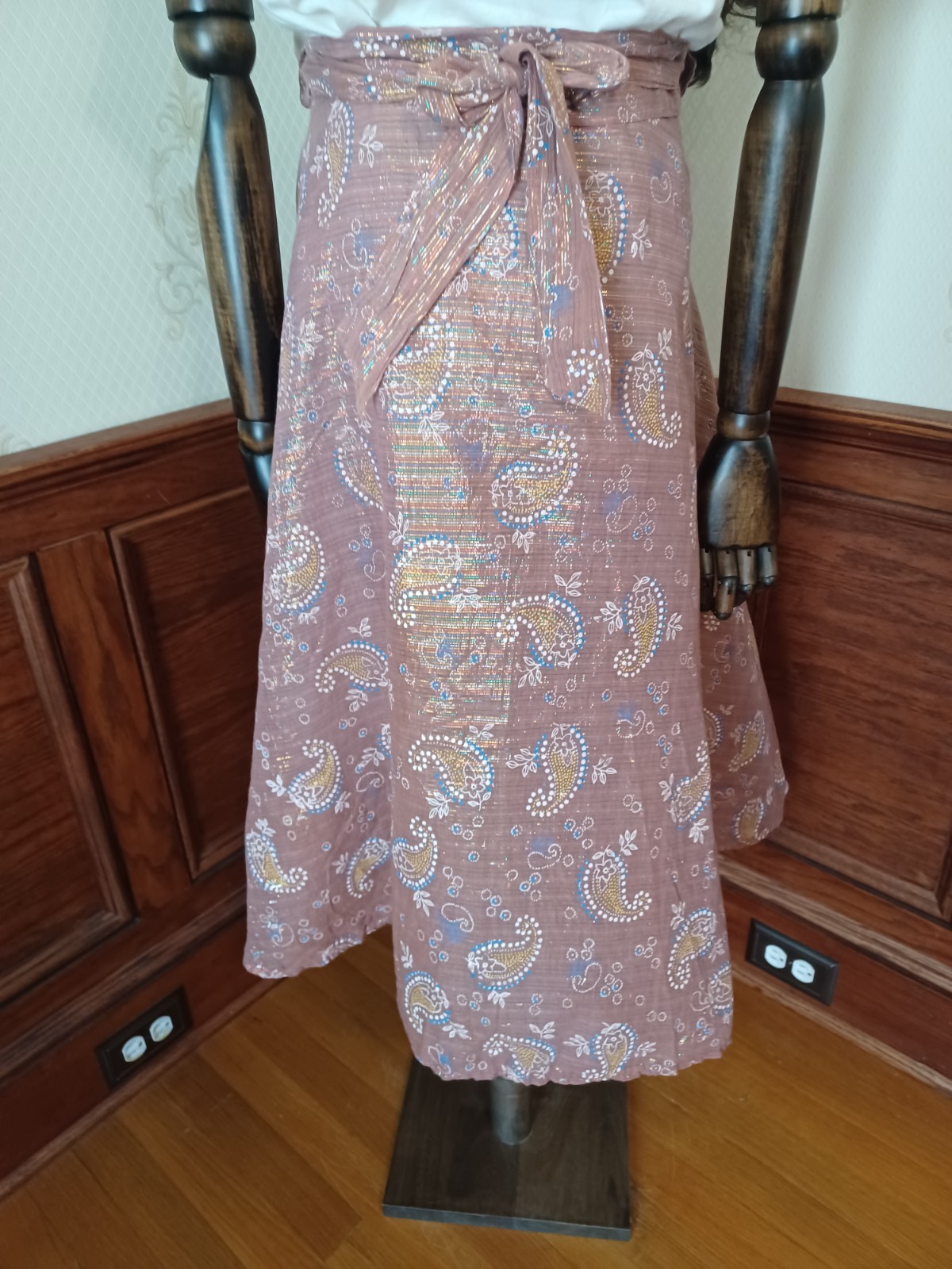 Vintage 1970s Iram Rose Metallic Rainbow Lurex Paisley Hippie Fairy Wrap Skirt