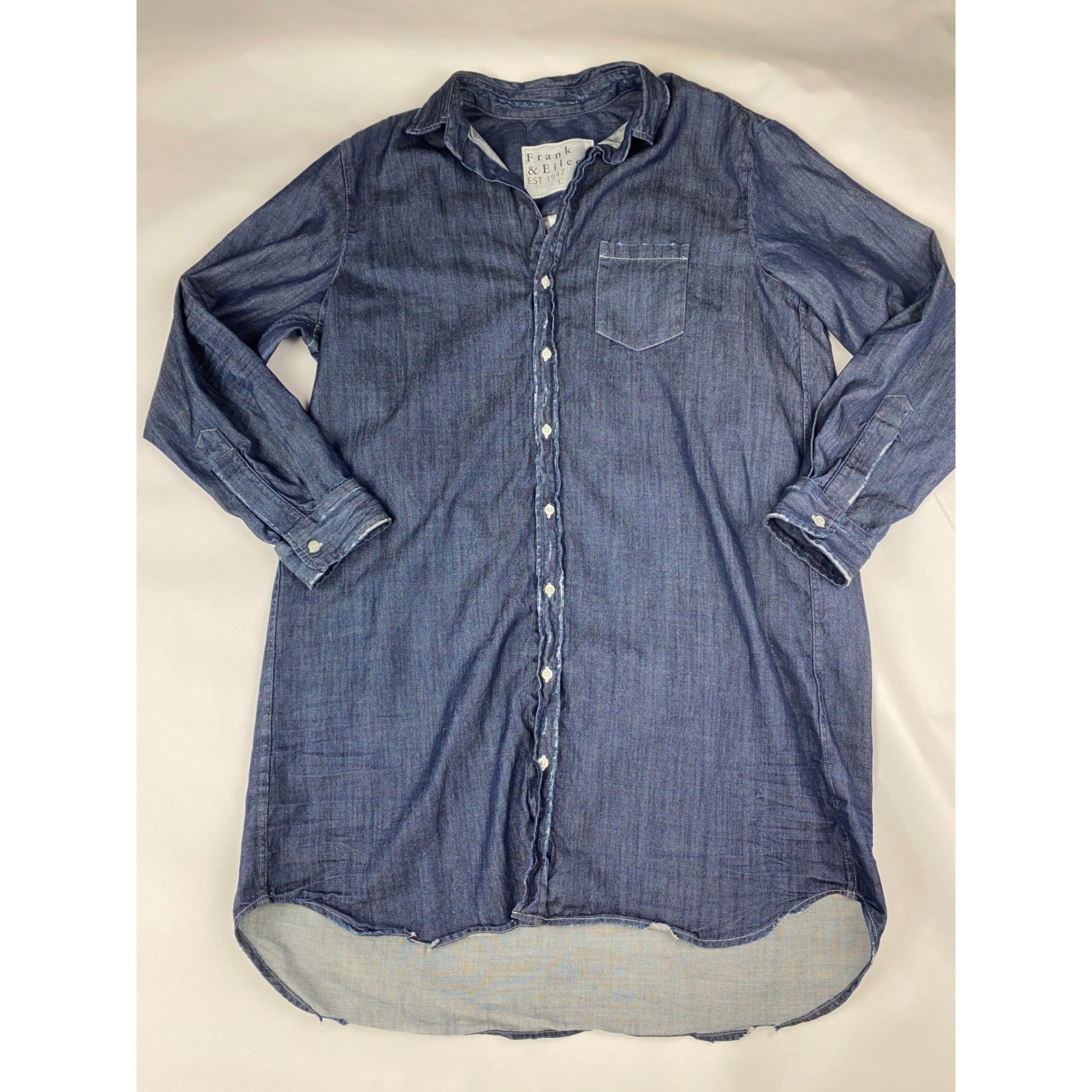 Frank & Eileen Mary Shirtdress Women’s Size Large Dark Wash Distressed
