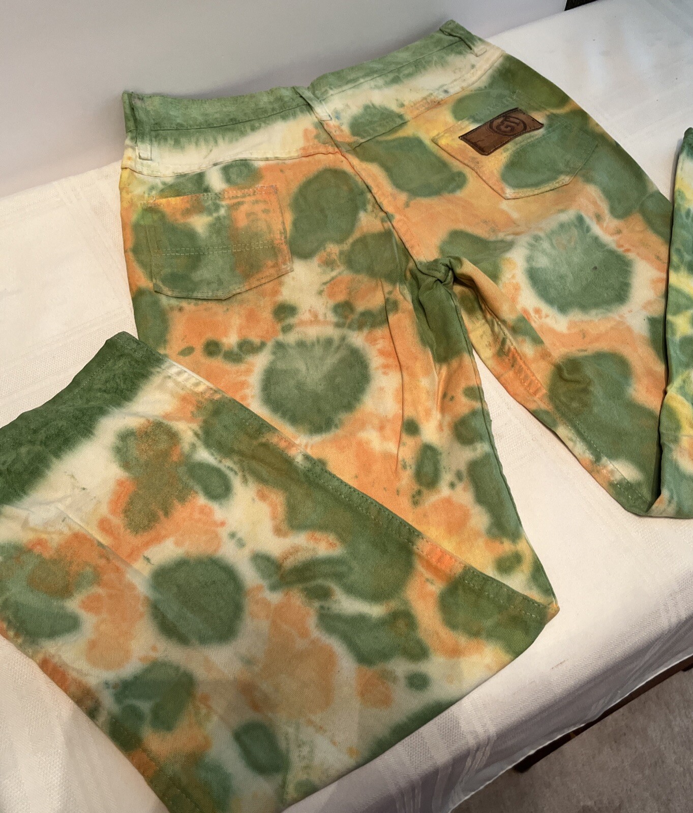 Vintage 1970s Girltown Wide Bottom Women’s Tie-Dye Thin Denim Jeans 28×26 Rare!