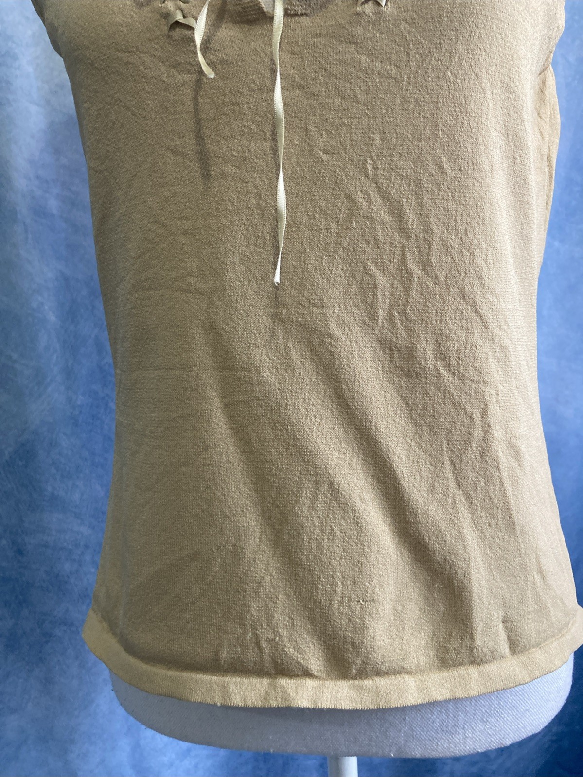 Vtg 2000s Max Studio Y2K Tan Lace-Up Ribbon Tank Top Rayon Nylon Blend Med GUC