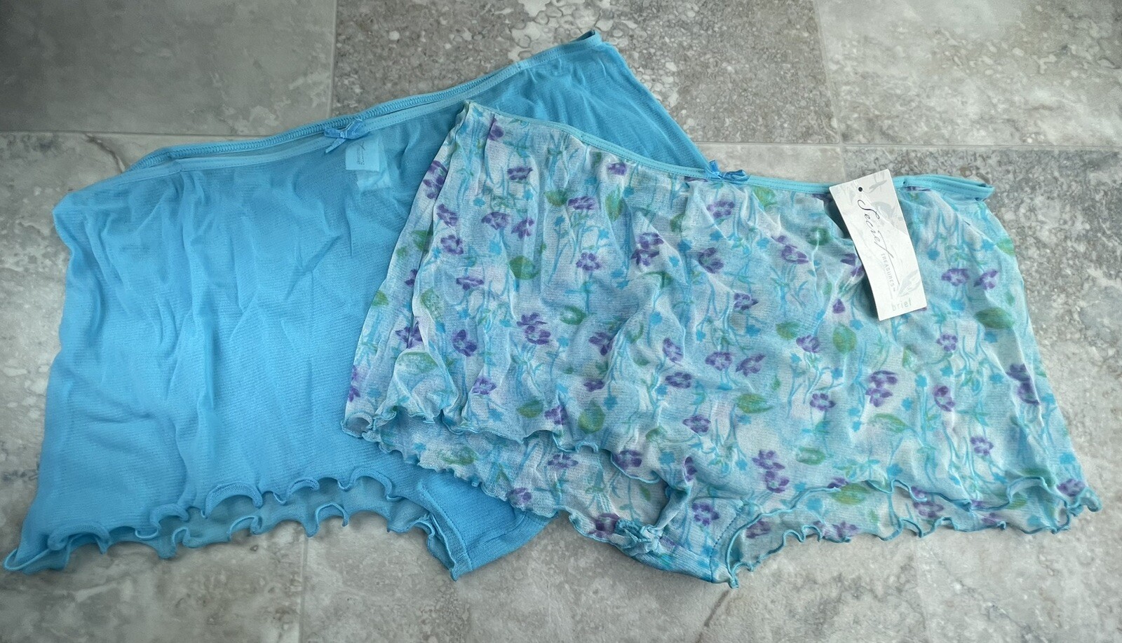 Vtg Nylon Panties lot of 2 Blue Ruffle Lace Hipster Brief Sz XL NWT 90s Y2k NOS