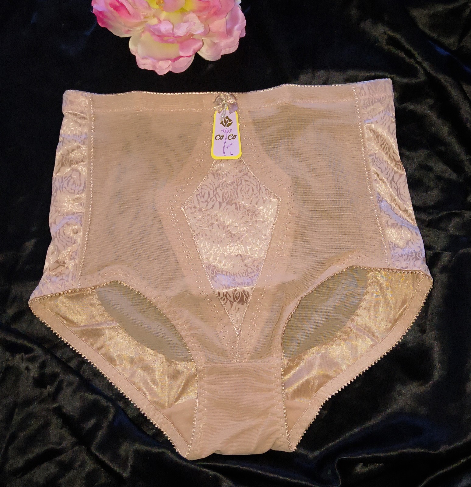 Vintage NOS High Waist Butt Lifting/Defining Sheer Nylon Satin Girdle Panties-L