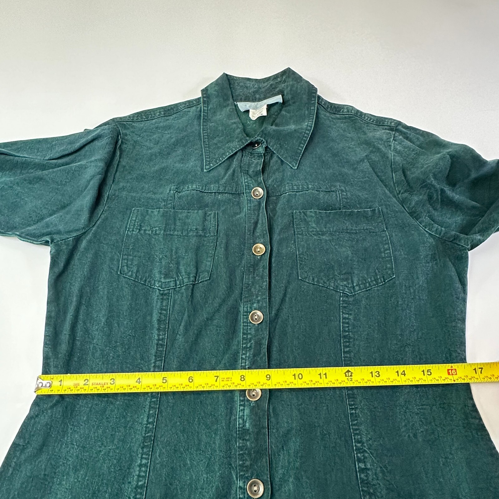 Vtg Carol Anderson Maxi Dress M Green Tencel Prairie Western Cottagecore Button