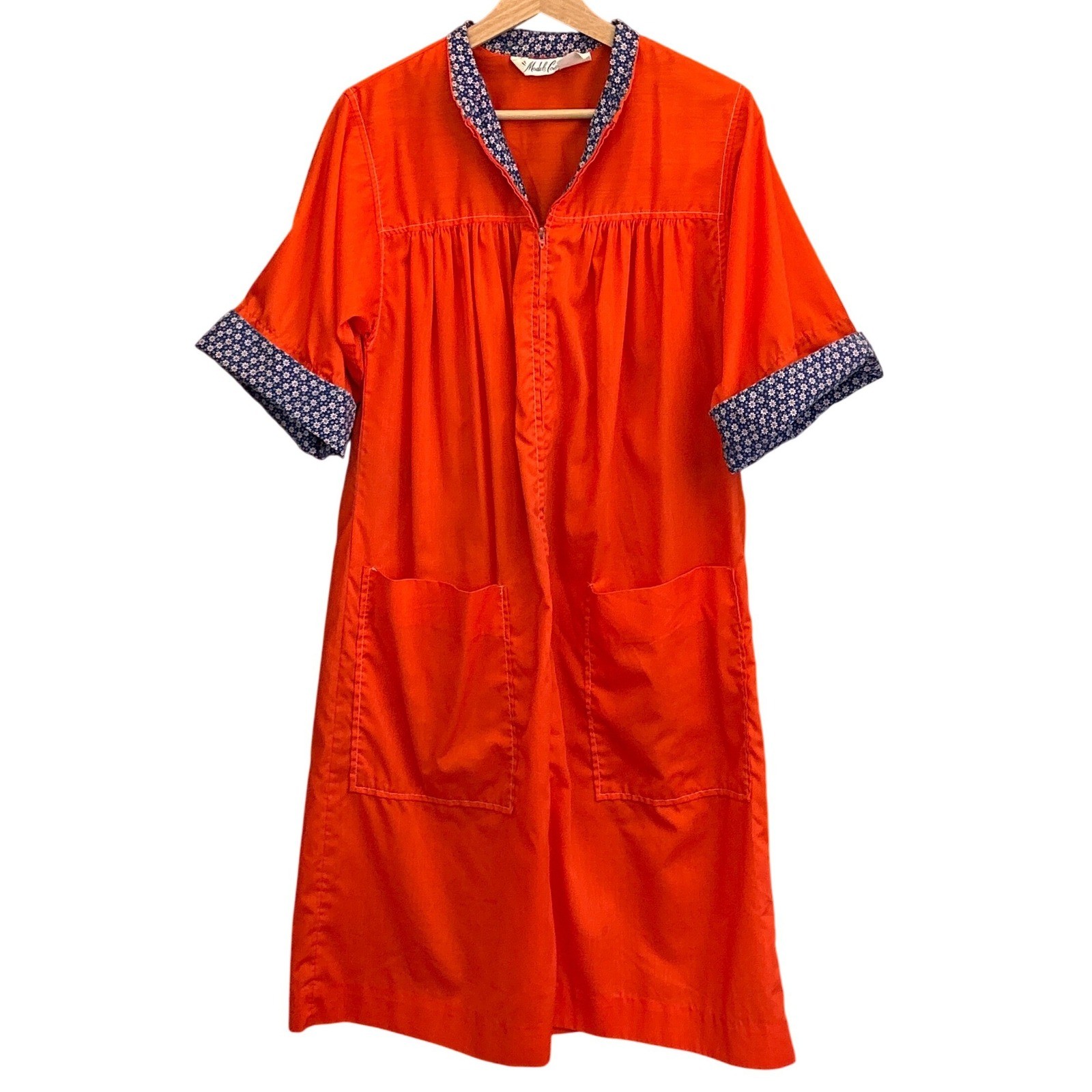 Vintage 70s Models Coat House Dress Zip Front Orange Grannycore Retro Loungewear