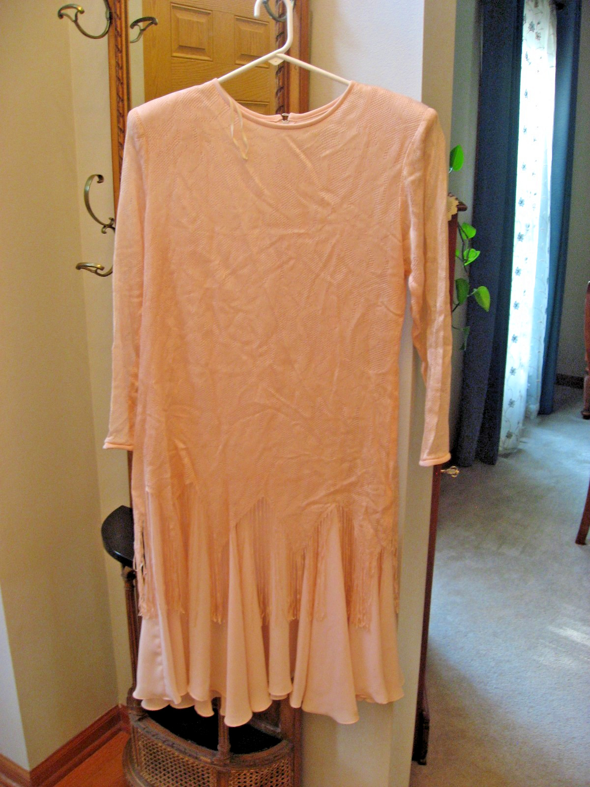Vintage Abbey Kent Formal Flapper Dress with Shoulder Pads and Fringe Size 14