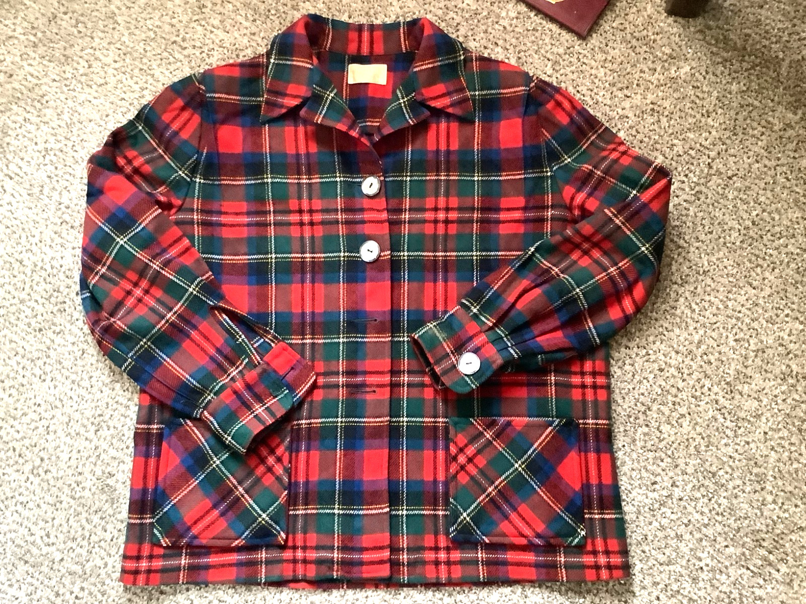 1950s Pendleton Wool Plaid Jacket 49er Style USA-Large Womens red green plaid