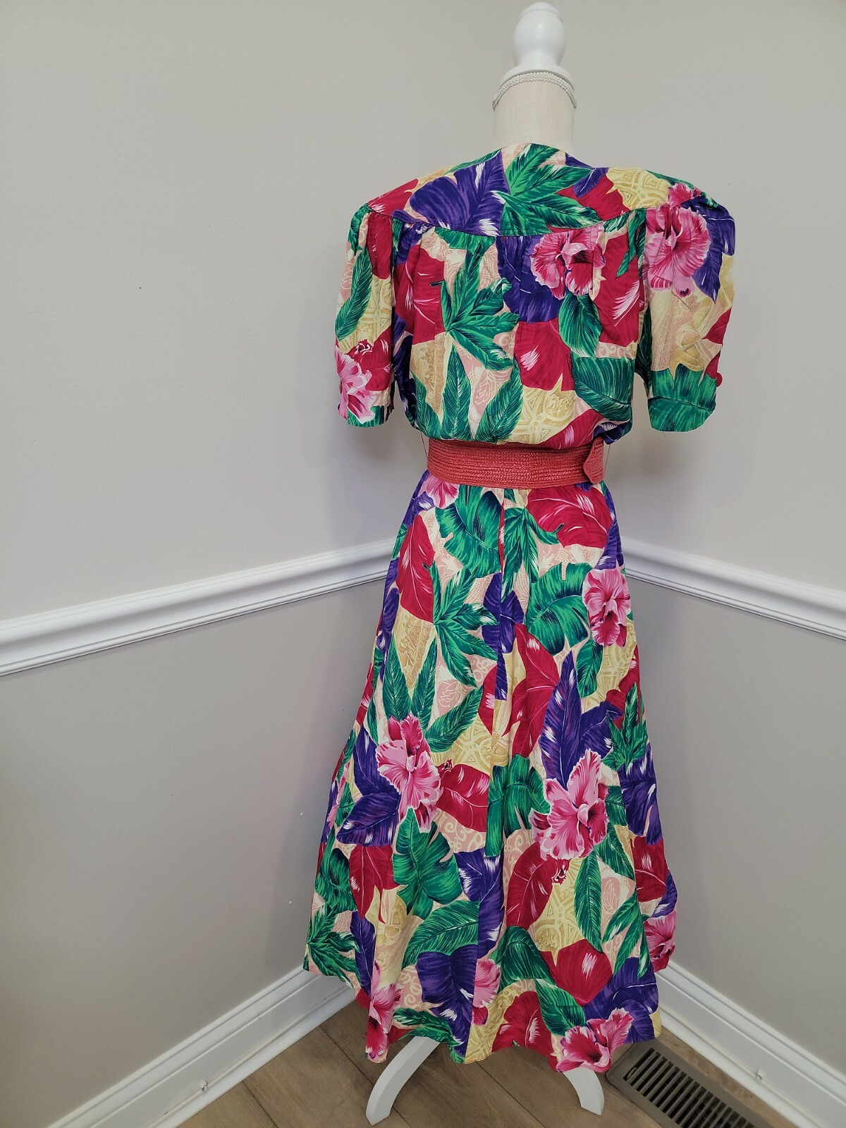 Vintage Carol Anderson Tropical Floral Tea Garden Party Dress Size 6