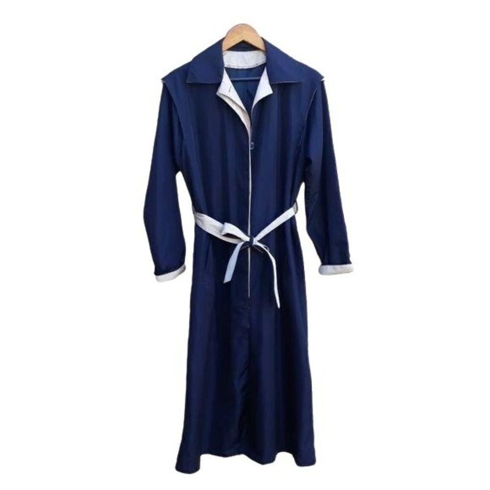 Vtg 80s Nautical Old Money Belted Sailor Back Trench Coat Sz 6 Black
