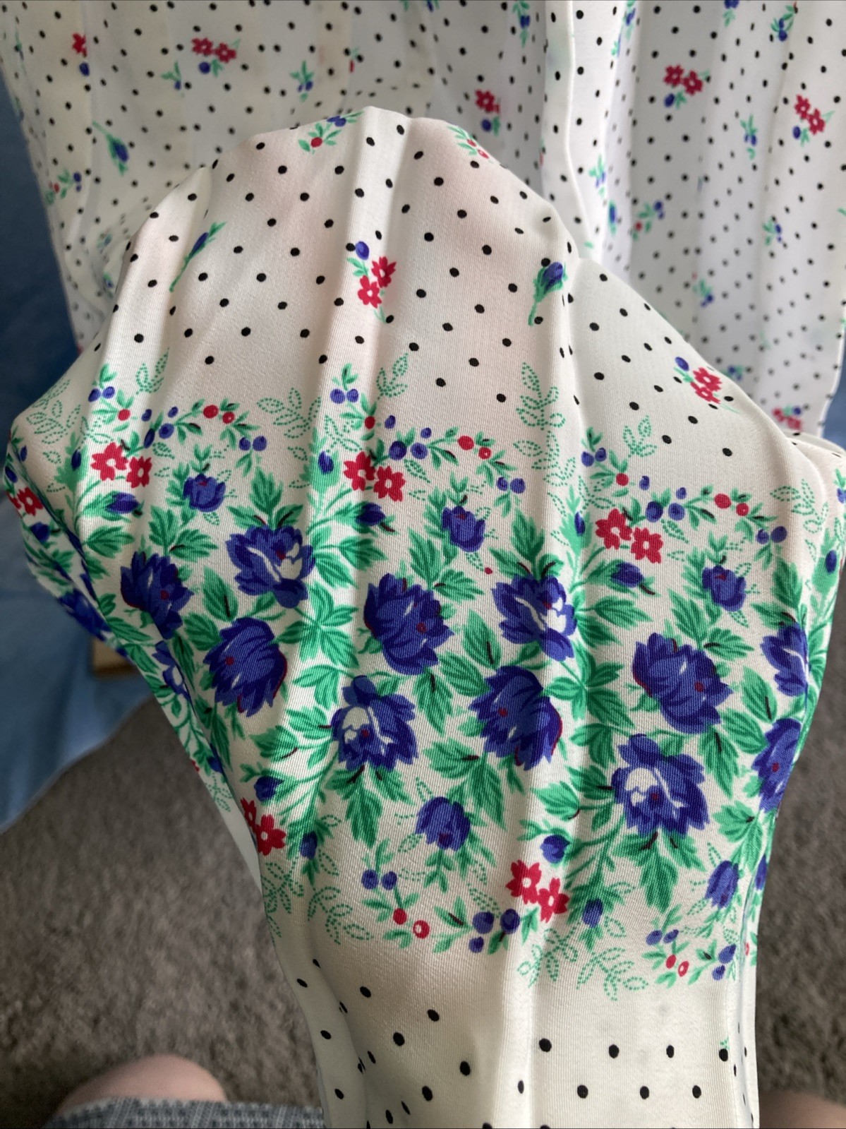 Vtg 80s Breli Union Made Midi Dress 16 Secretary Floral Polka Dot Pleated Sheer