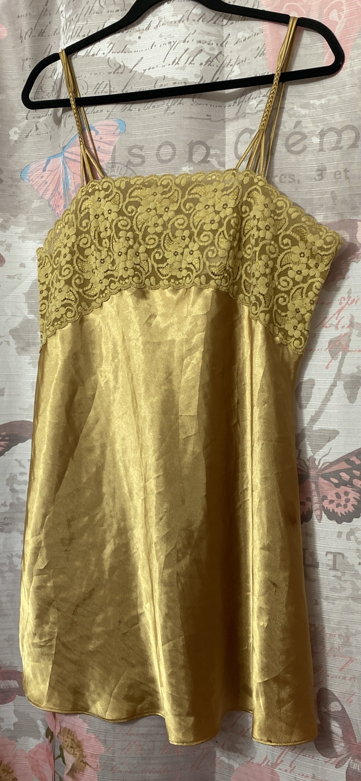 Vintage JACLYN SMITH Women Solid Gold Lace Sleepwear Nightgown Nighty Sz XL