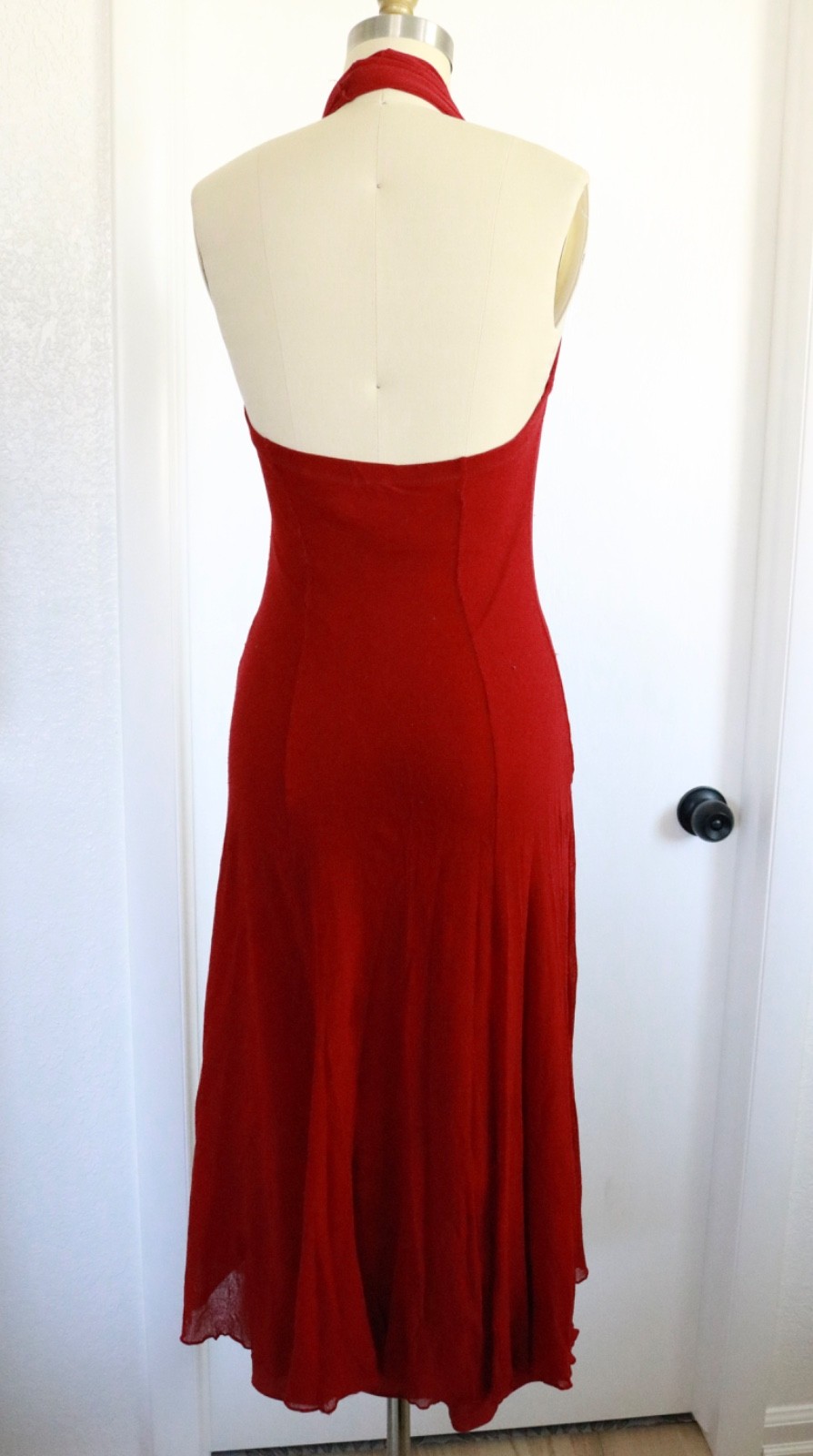VTG Y2K USA Dark Red Mesh Dress Halter Neck Sz 1 Built In Bra Sexy Damaged READ