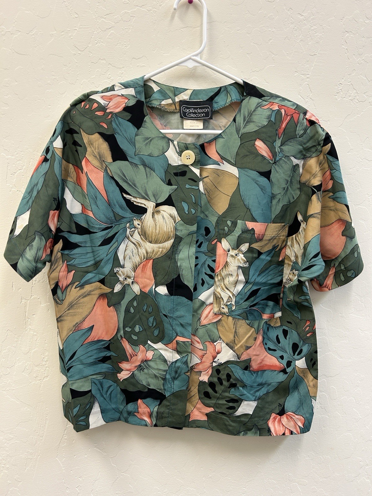 Vintage 1980s Carol Anderson Floral Botanical with Kangaroo Print Top Size M