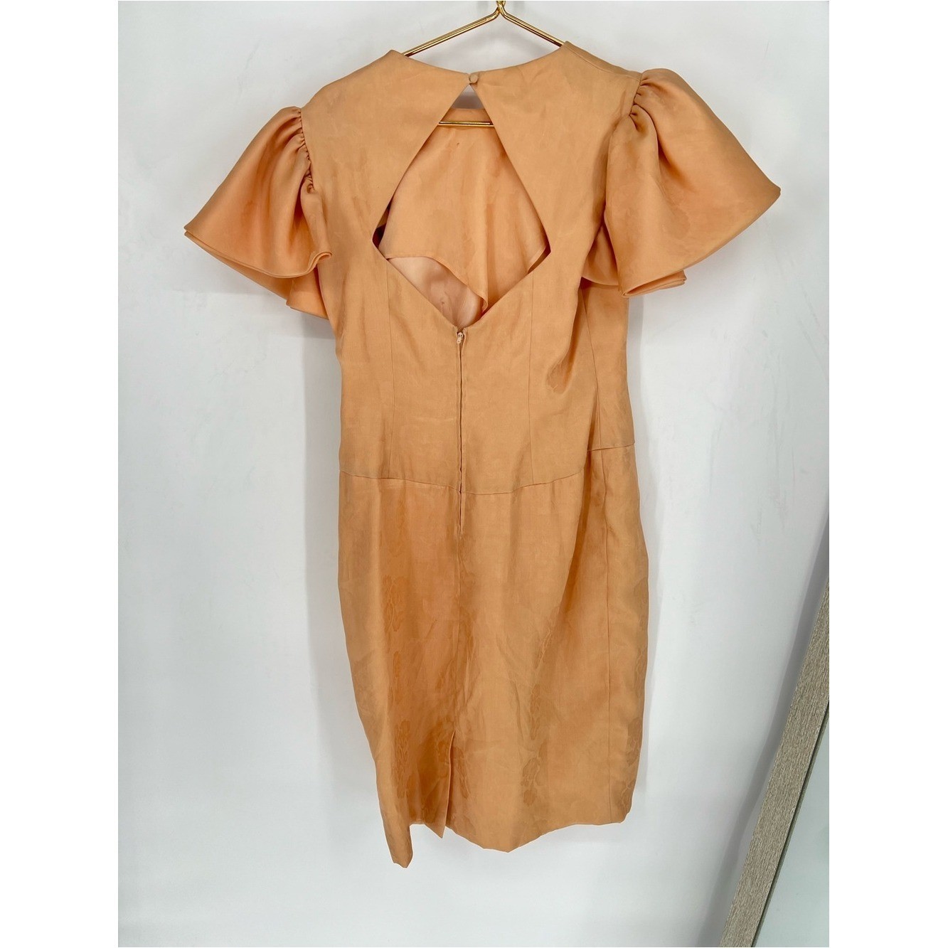 Vintage Morton Myles Silk Open back Peach Puff Sleeve Sheath Dress 10