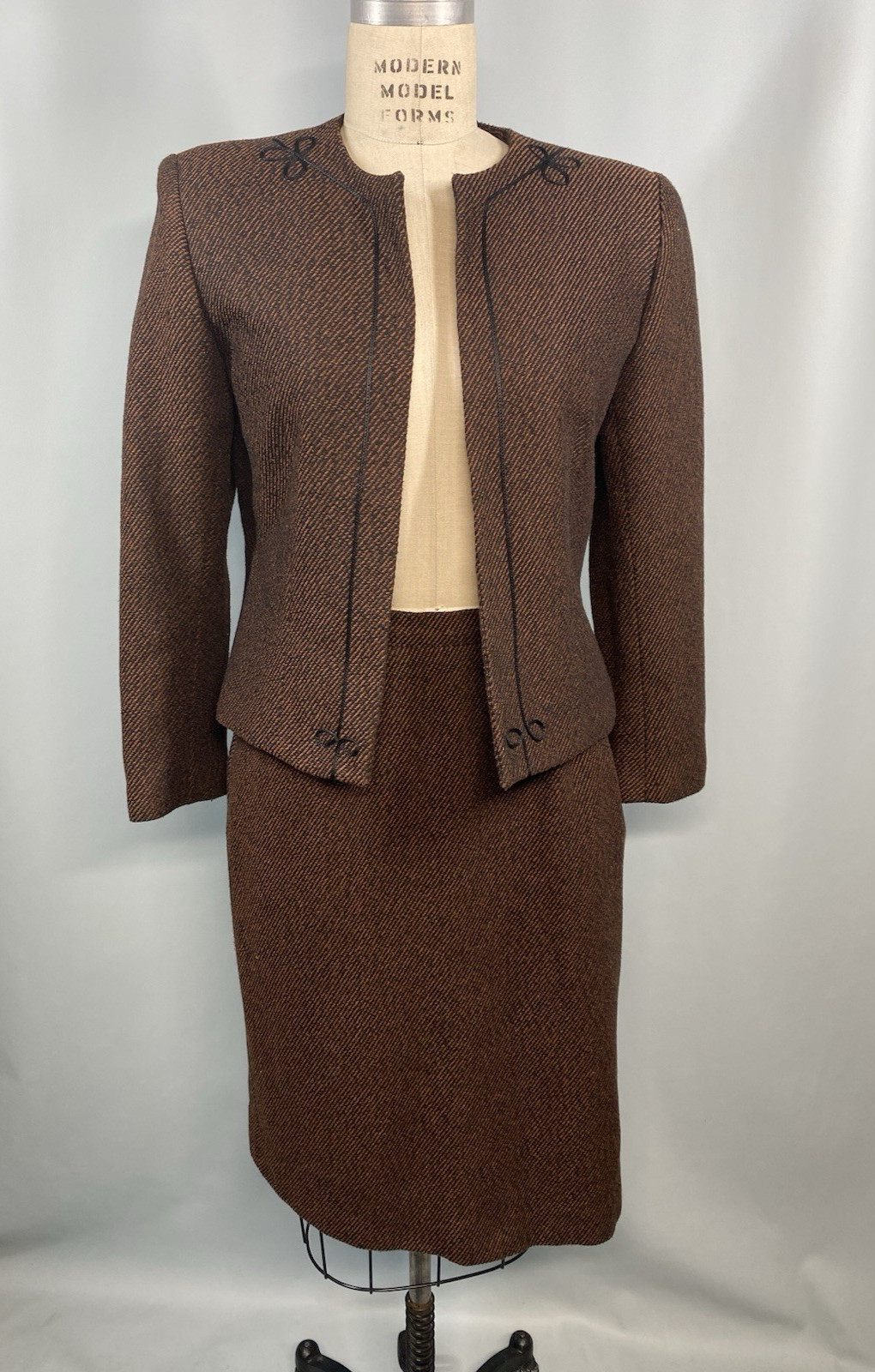 Vintage Skirt Suit SIZE 8 SMALL brown LUCIA 80s 90s classic wool