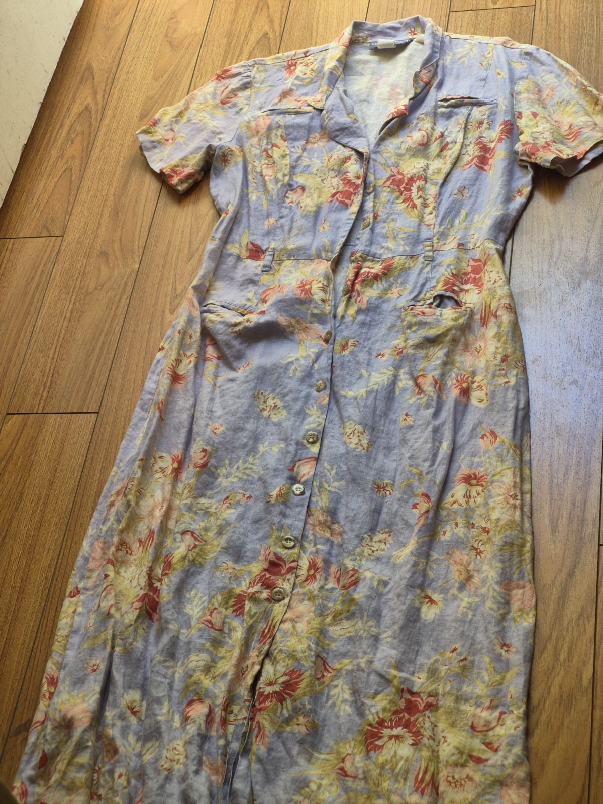 Vintage Carol Anderson Lilac Linen Floral Cottage Farmhouse Women’s Maxi Dress