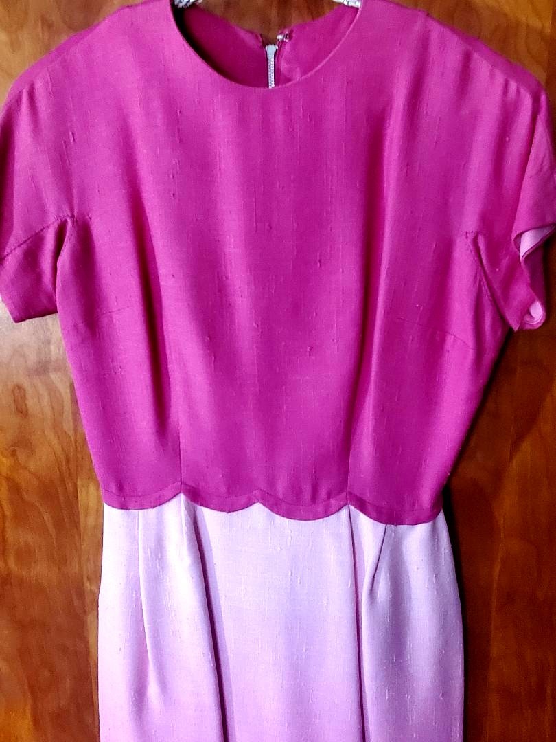 VINTAGE early 1960s special occasion dress, magenta/pink , Sz S, bridesmaid
