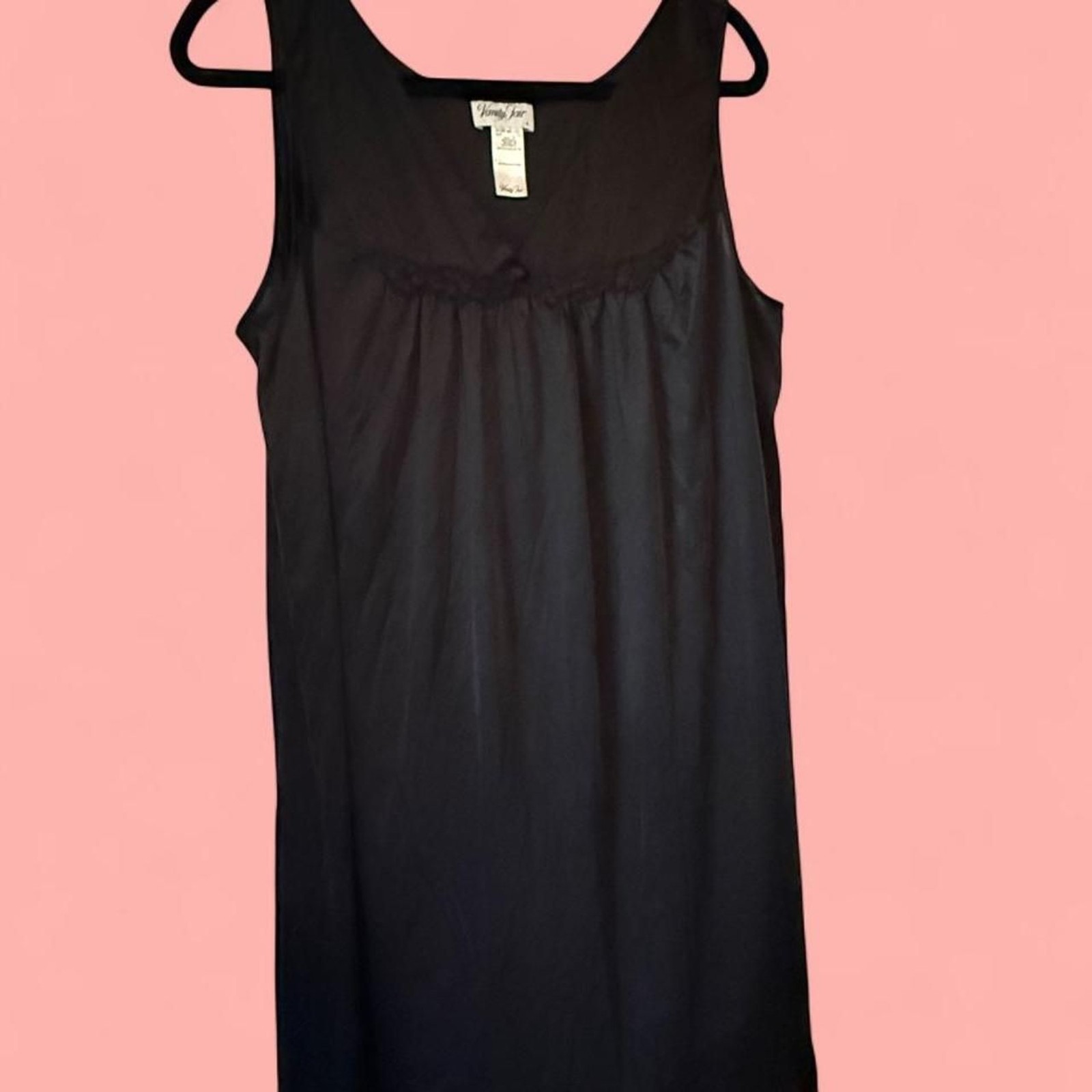 Vtg 90s Y2K Vanity Fair Black Nylon Lingerie Slip Dress Gown Large 42