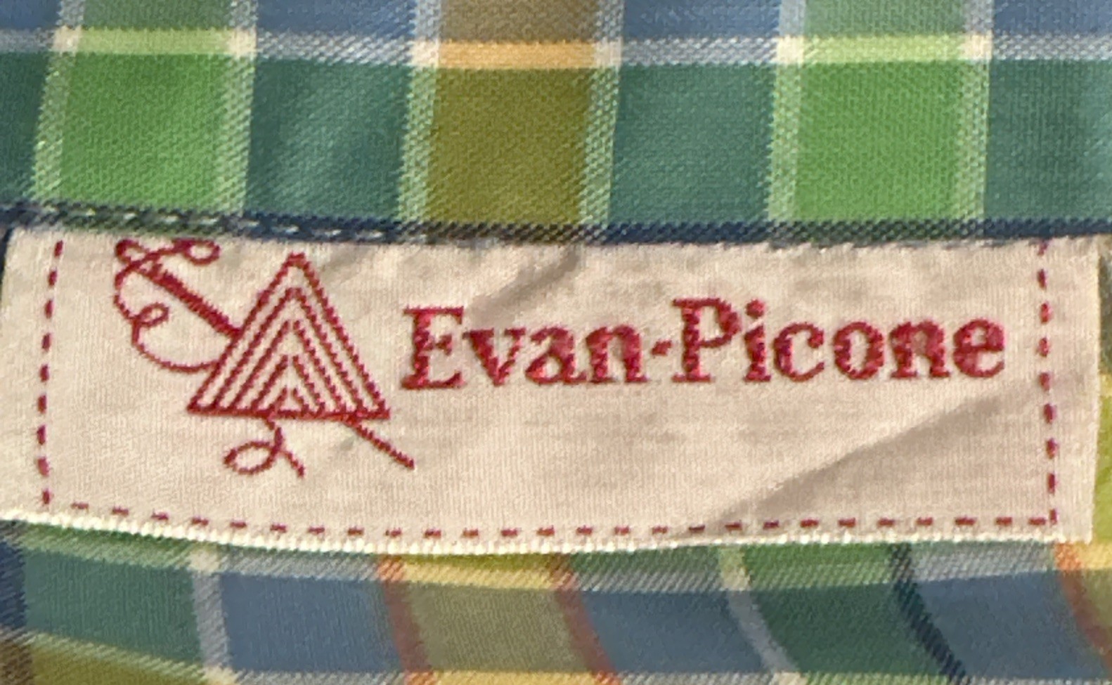 VTG 70s Hippie Evan-Picone Blouse Pointy Collar Green Plaid Cotton Sz 8 NWT