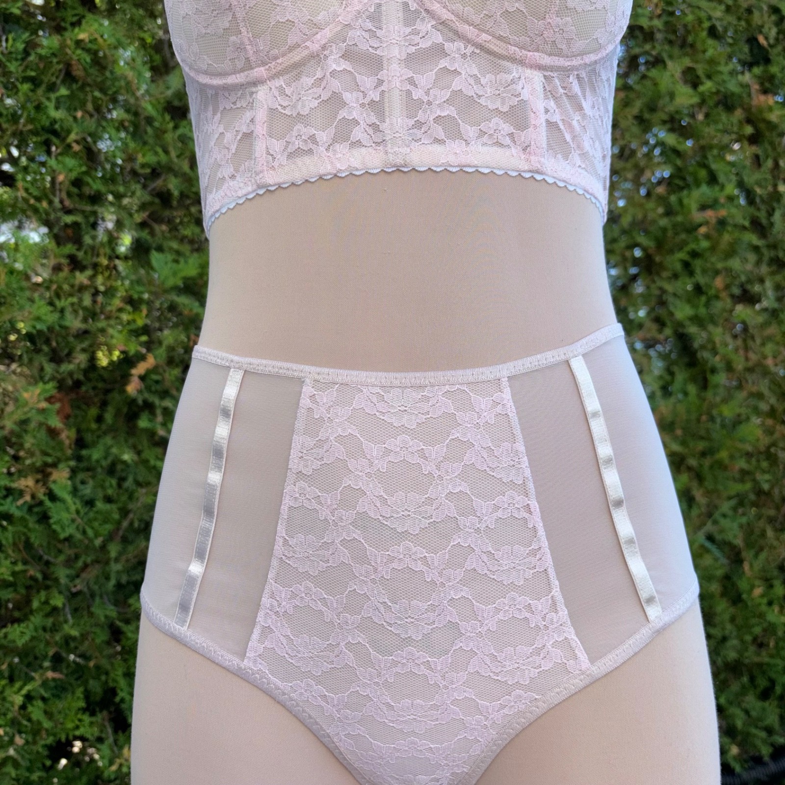 Granny Panties Nylon Pastel Pink Floral Guipure Lace Nude Beige Mushroom Sissy M