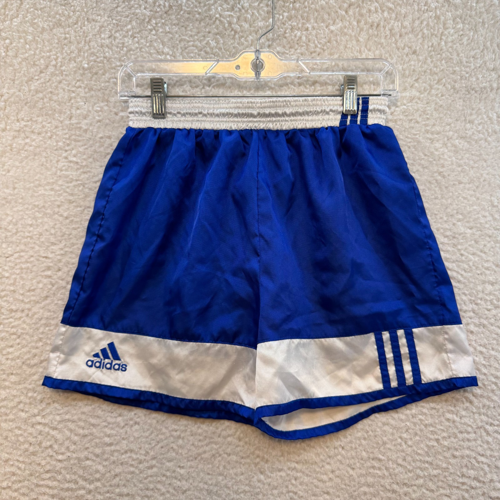 Y2K Vintage Adidas Soccer Shorts XS Small Royal Blue Sporty Stripe Cyber Grunge