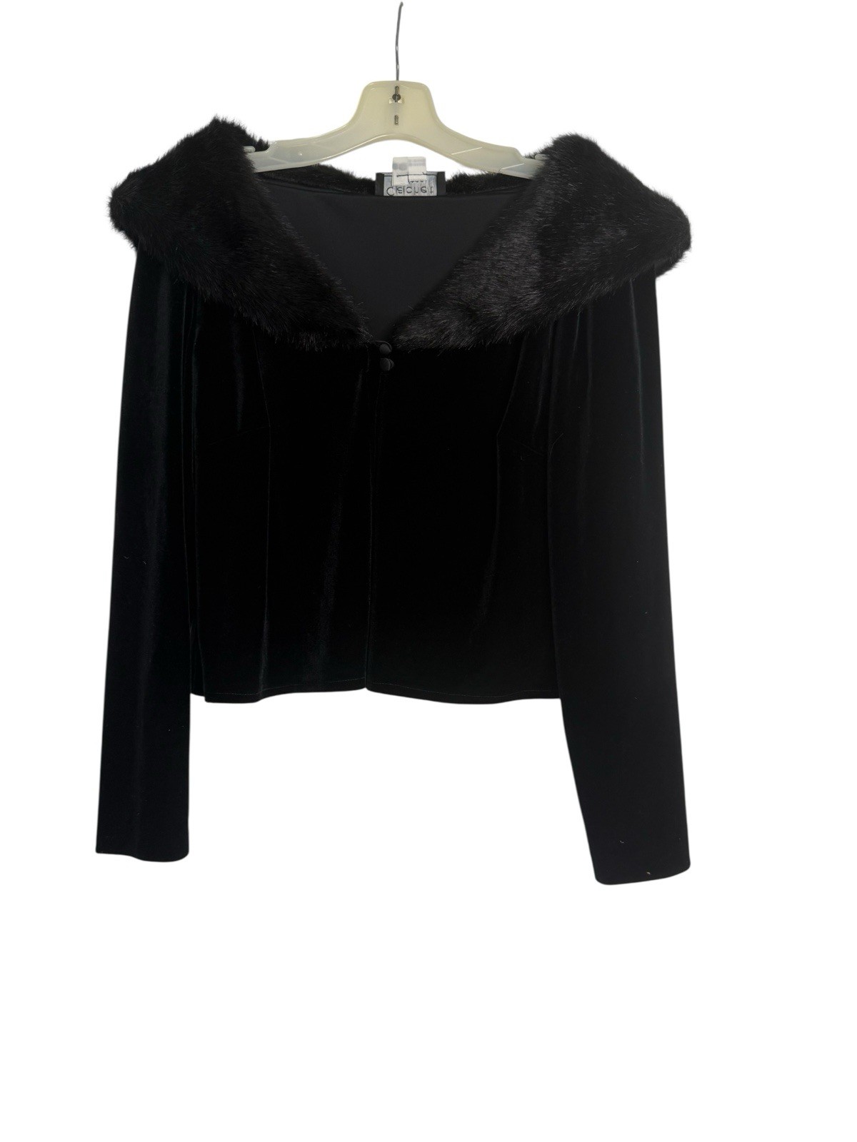Vintage 90’s Cachet Nites Black Velvet Bolero Jacket Size L Faux Fur HOCO Formal