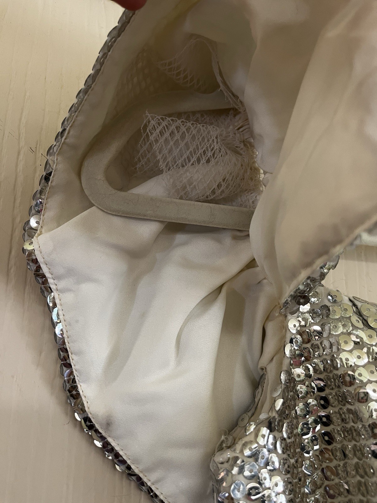 VTG Sequin Wedding Guest Prom Glam 1950s Style Silver Party Gown M