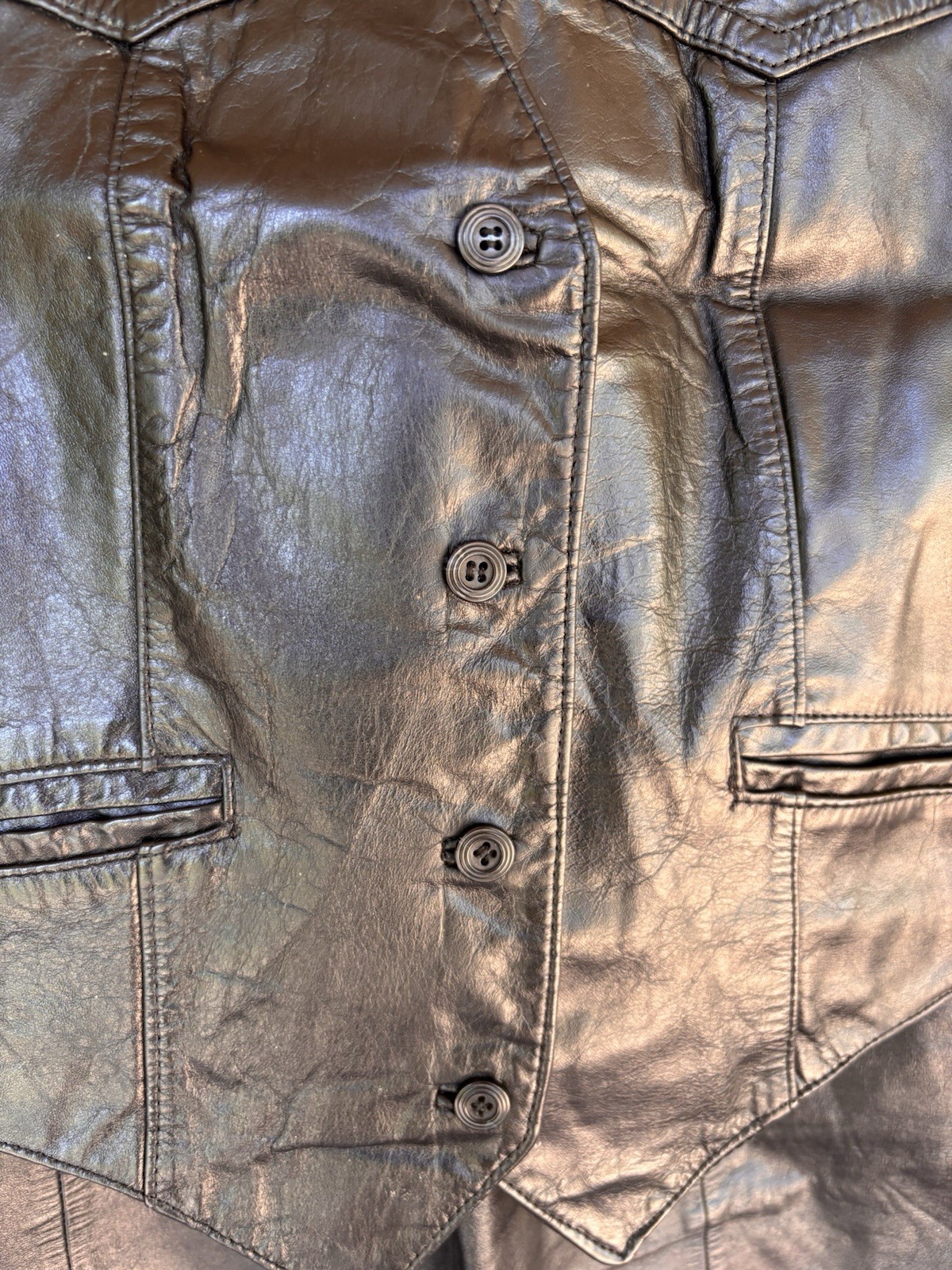 Vintage Bermans Black Leather Button Up Vest & Mini Skirt Set Sz 12 S Biker Goth