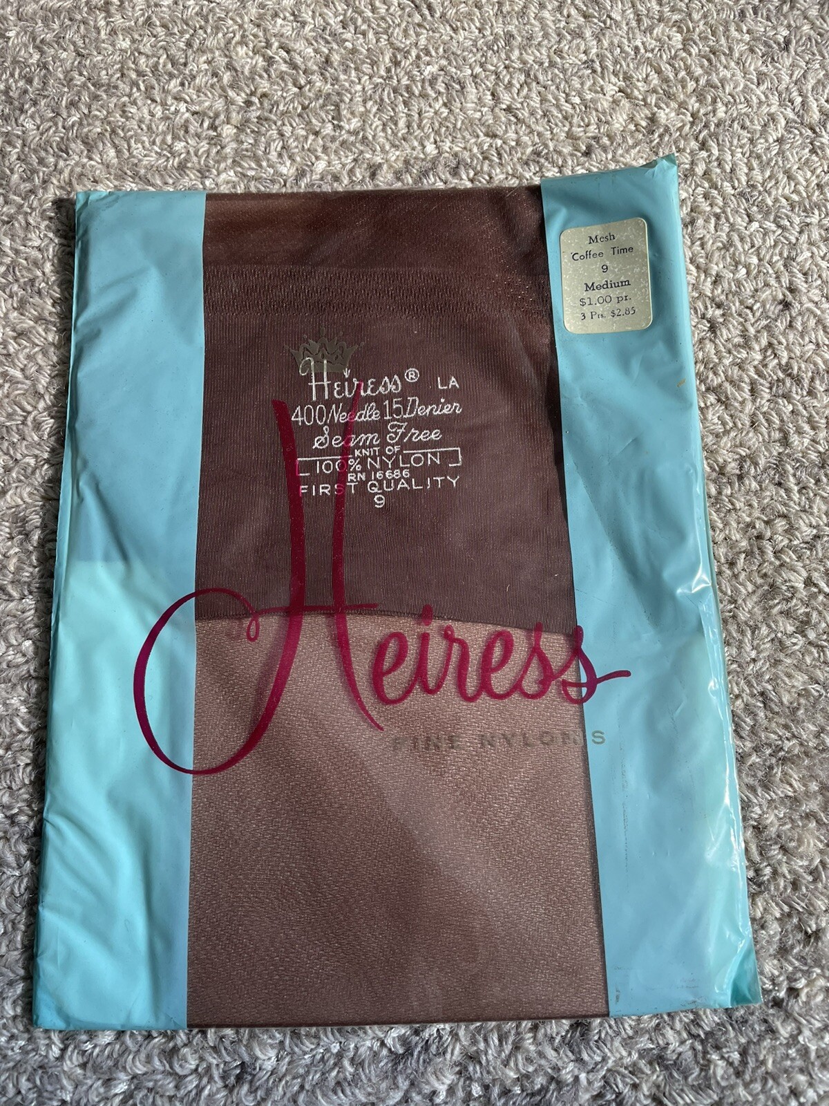 1 pair vintage Heiress Garter stockings 9 Mesh Coffee Time