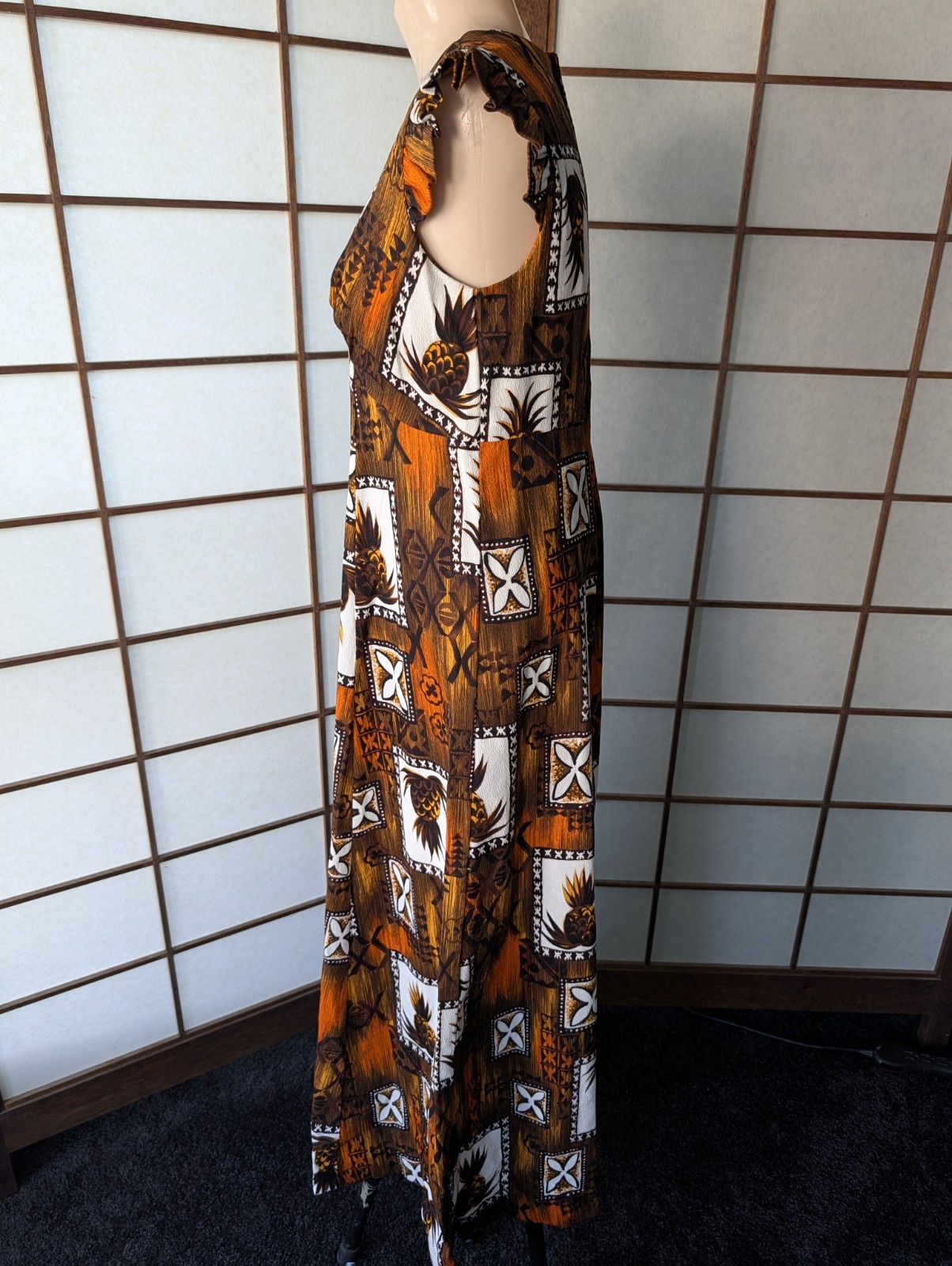 Vtg 60s Hukilau Fashions Honeymoon Set Bark Cloth Aloha Shirt M Muu Muu Dress 12