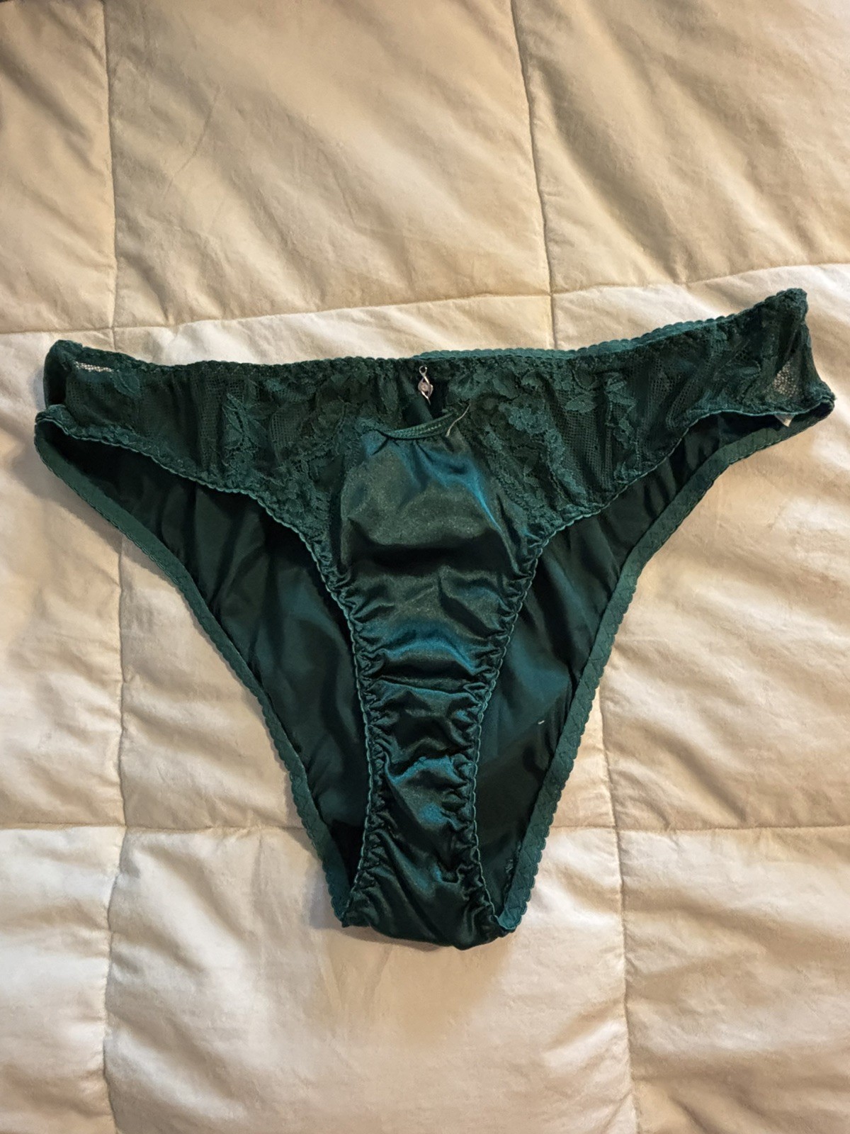 VTG Green Satin Bikini Panties Size L