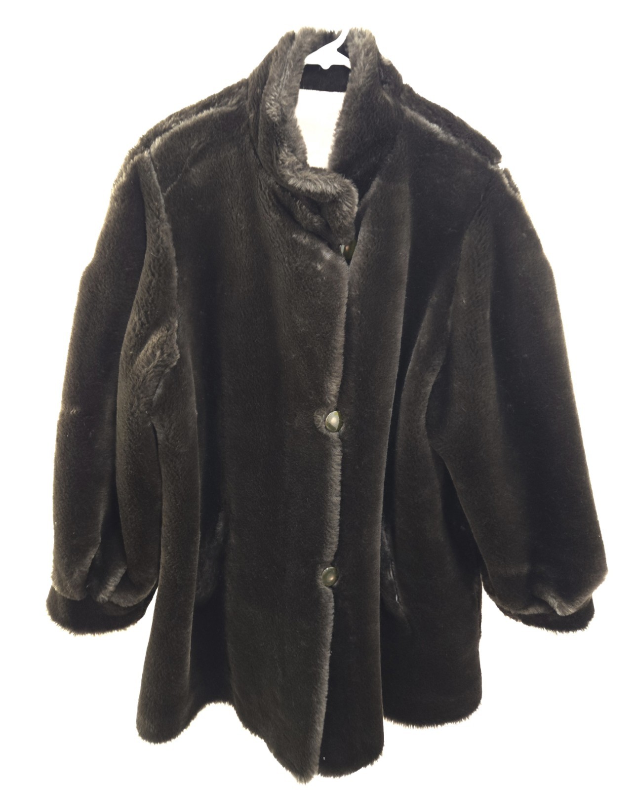 Vintage 1960s J. Percy Reversible Taupe/Dark Brown Faux Fur Swing Coat, Sz Large
