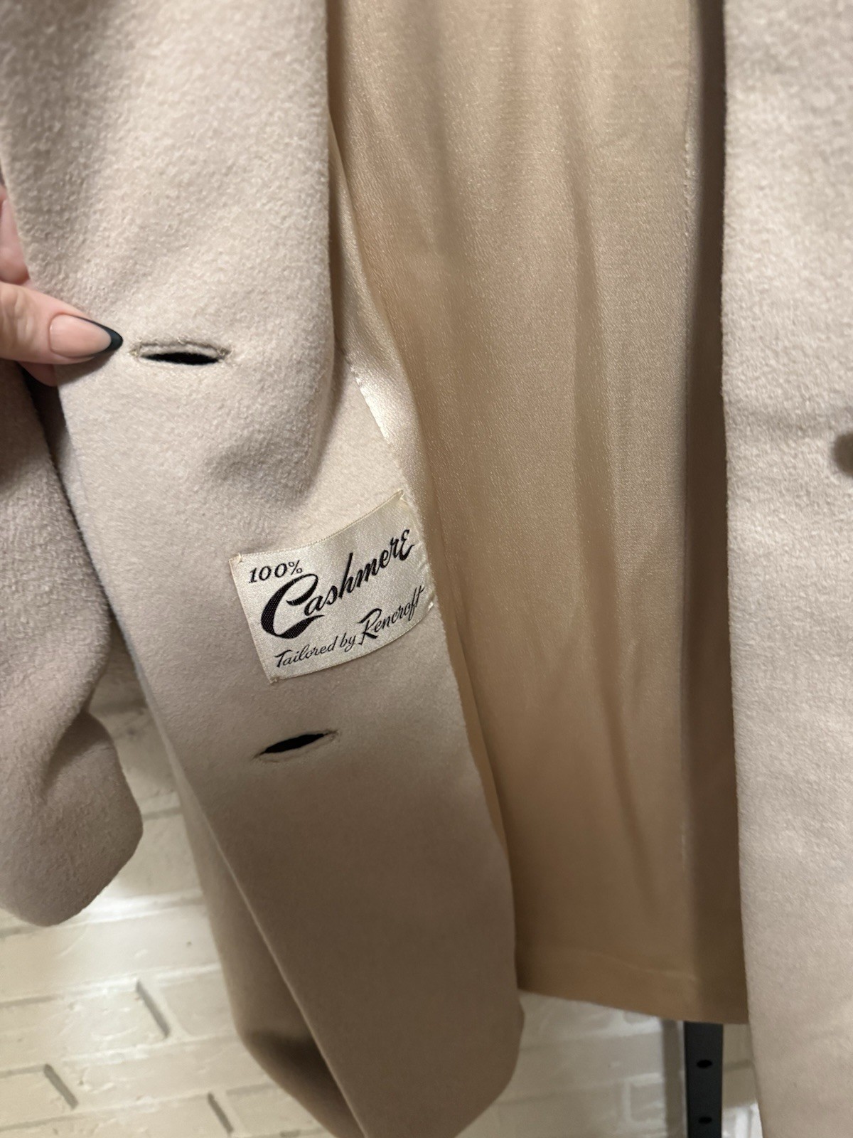 Vintage 100% Cashmere Coat Women’s Camel Beige Classic Minimalist Satin Lined M