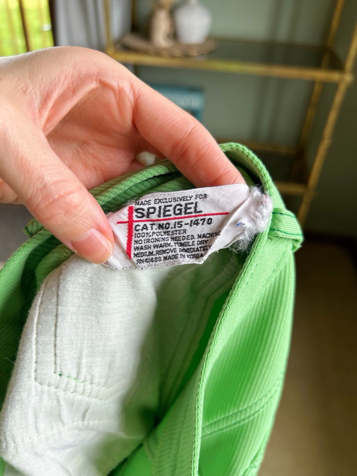 Vintage Spiegel 1970s High Rise Pants Flared Polyester Lime Green Disco Era
