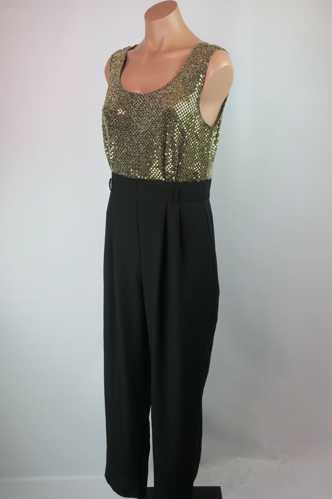 VTG 70s 80s Retro John Roberts Jumpsuit Disco Sequin Gold Black Romper sz 8P