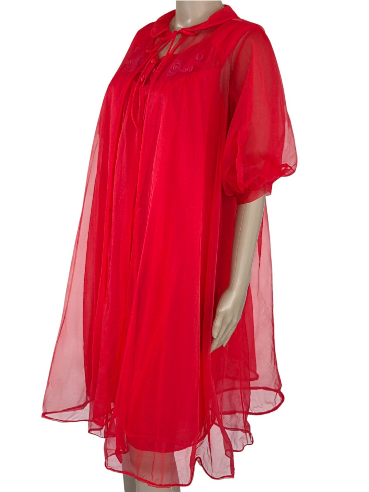 VTG Pandora by Chic Peignoir Negligee Robe & Nightgown Medium Nylon Red 2 Pc Set