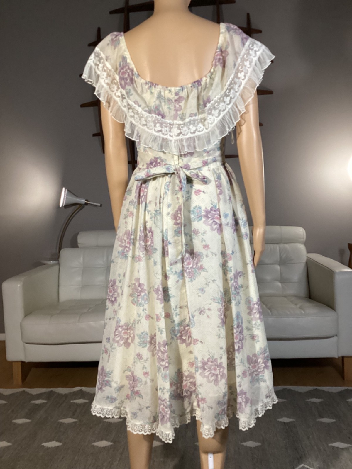 Vintage 70’s Gunne Sax Sheer Floral Calico Lace Hippie Prairie Cottage Dress