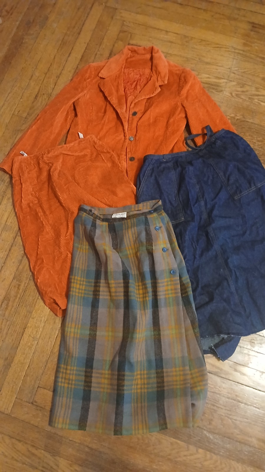 VTG Clothing Lot 3 Skirts 1 Blazer 60s 70s Wool Denim Corduroy Various Sizes