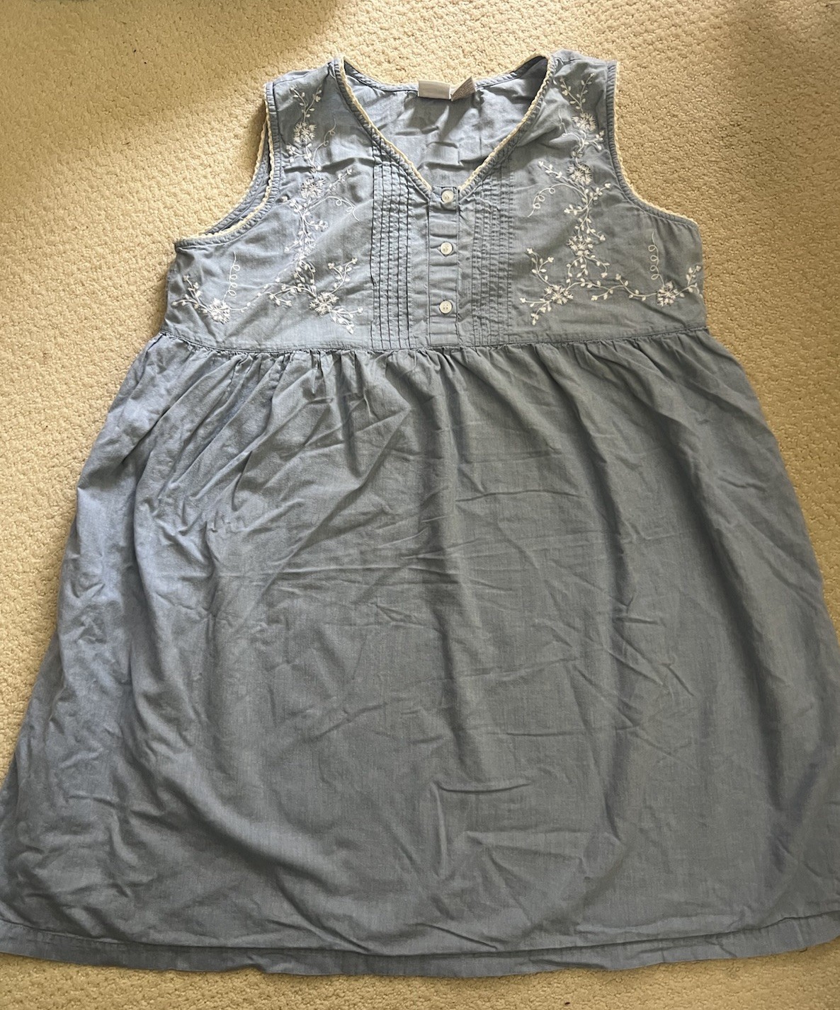Vtg Gilligan O’Malley Nightgown Dress Blue Ruffles Cottage Core Cotton L