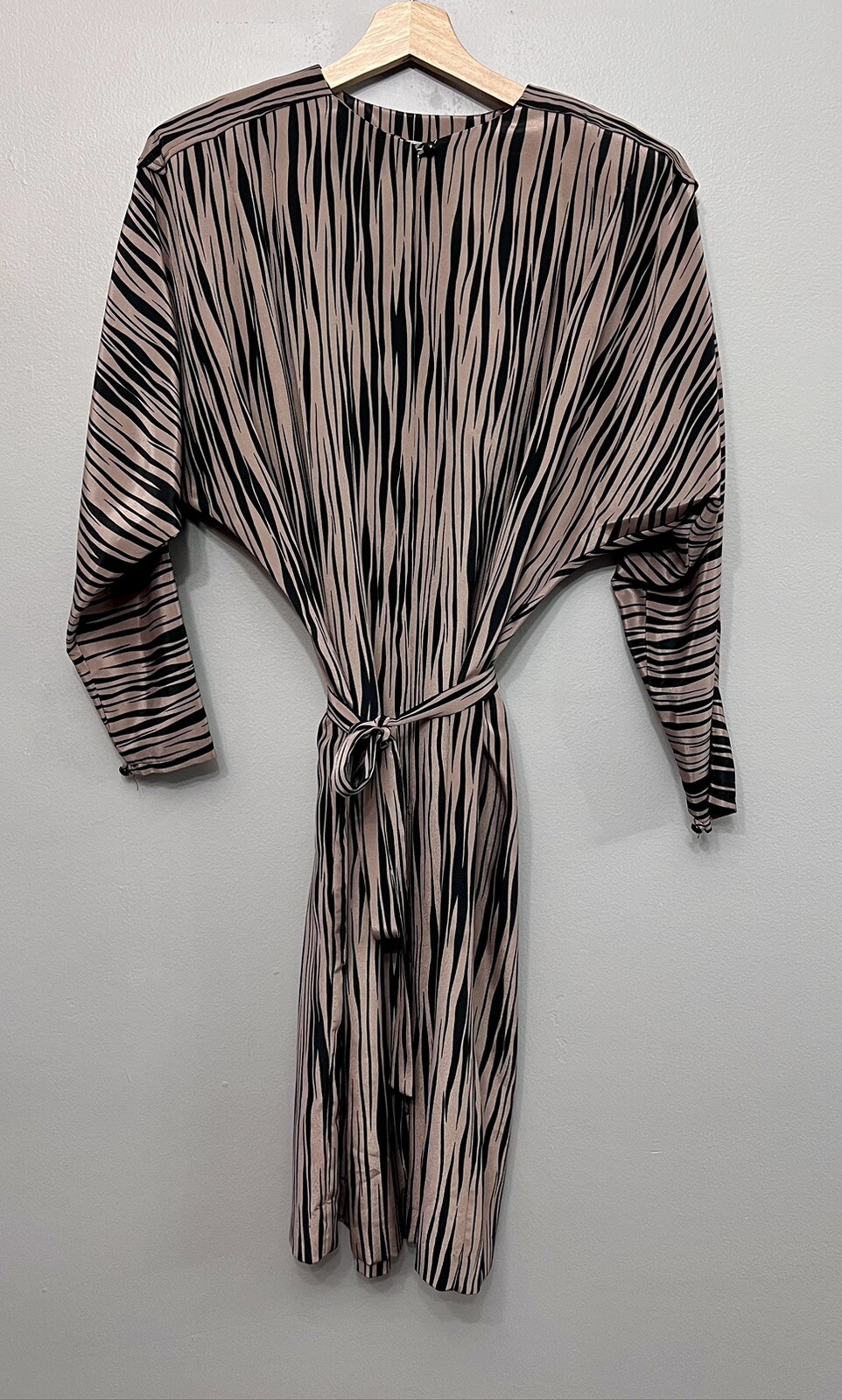 VTG Virgo II 80s Power Woman Animal Print Midi Dress W/ Belt Size Large