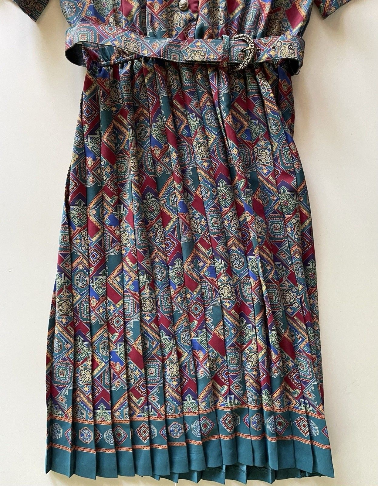 Vintage 80’s Leslie Fay Pleated Secretary Dress with Matching Belt – Size 12