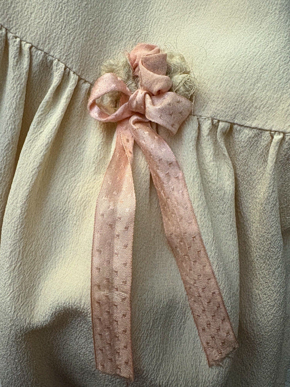 Antique Edwardian 1900s 1910s Silk Crepe Child Dress, Silk Flowers Ribbon Work