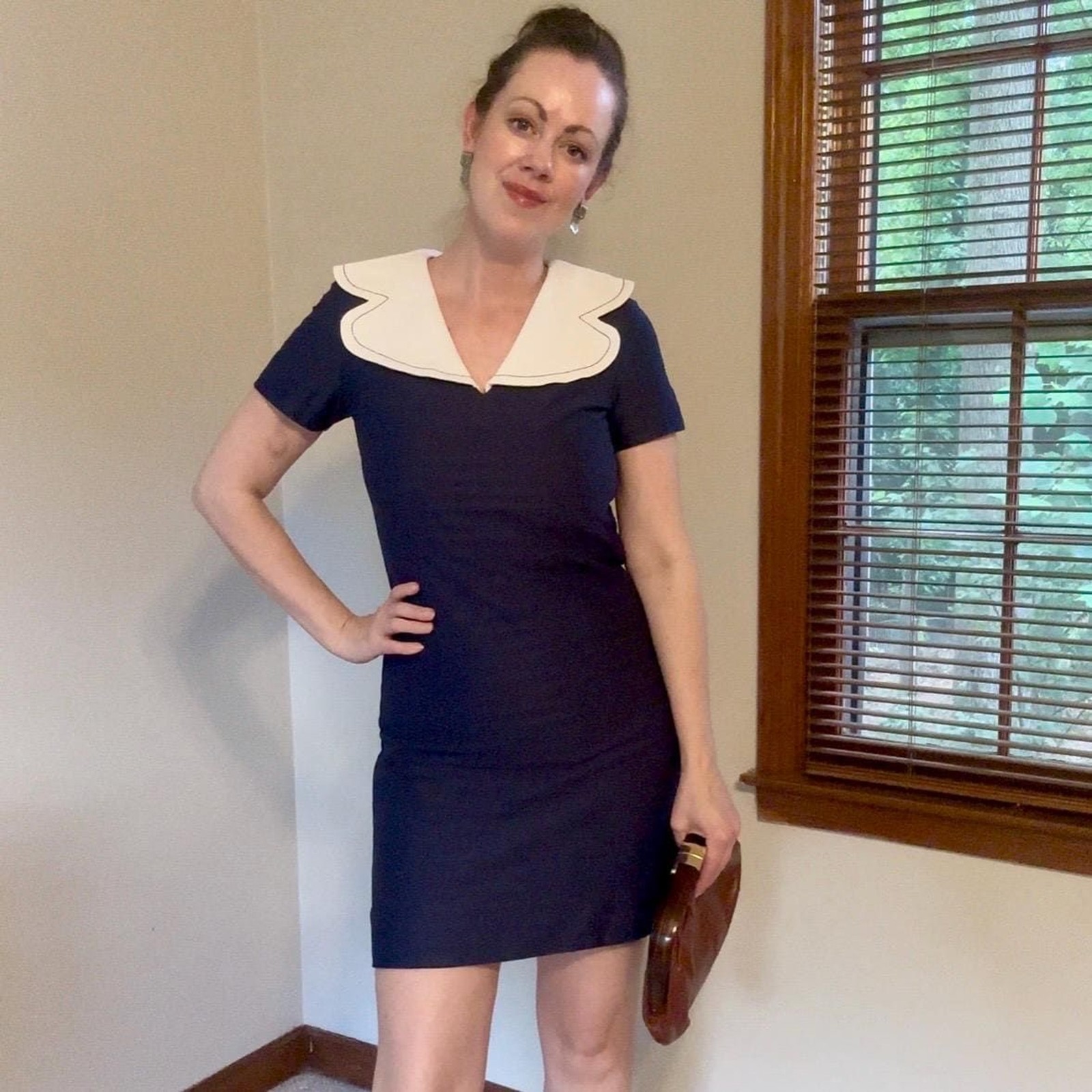 Vintage 60s Navy and White Sailor Collar Mod Mini Dress Size Small