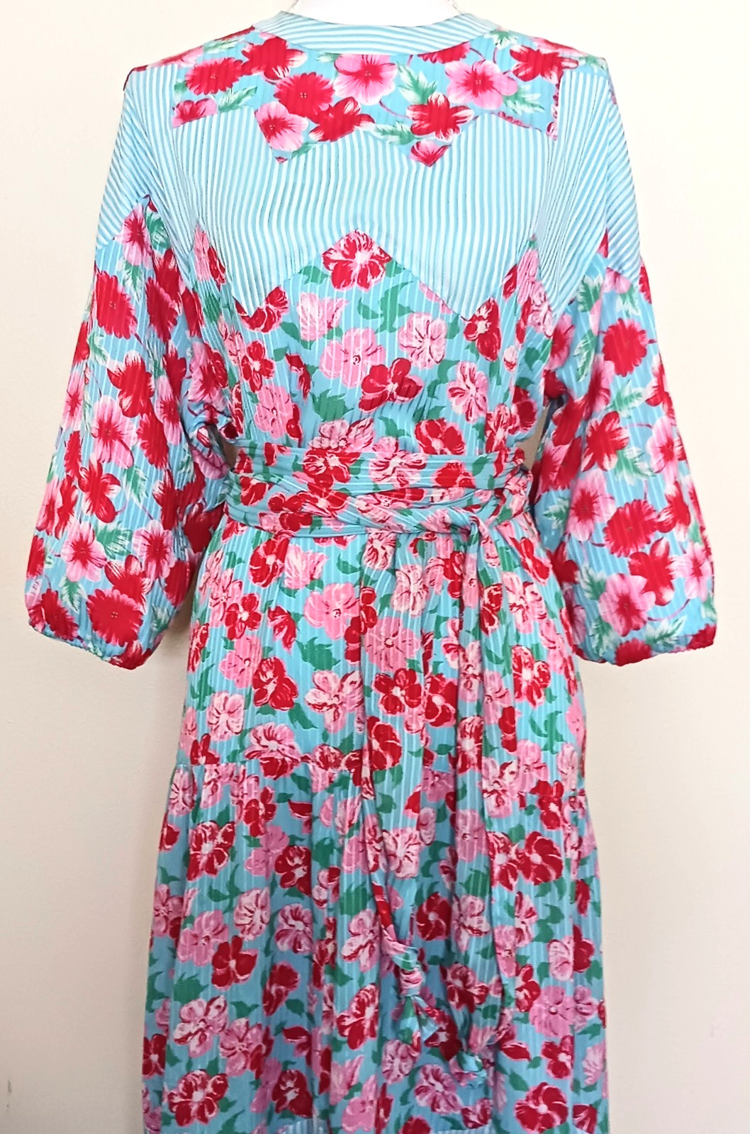 VTG 80s Diane Freis Floral Print Belted Midi Dress Georgette Fabric Hong Kong