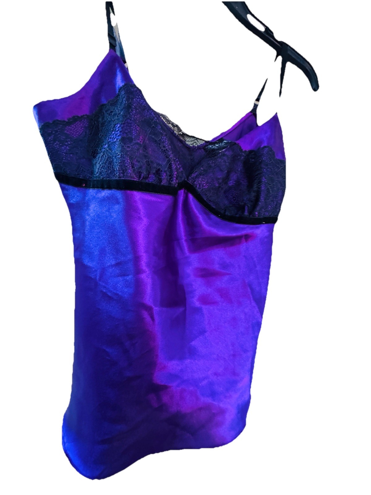 Vintage Frederick’s of Hollywood lingerie 2Pc Iridescent, Purple Black Satin Med